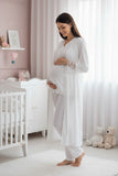 White maternity pyjama & robe set by Mini Plum – breastfeeding-friendly nursing nightwear in soft cotton modal