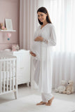 White maternity pyjama & robe set by Mini Plum – side view, bump-friendly fit for pregnancy & postpartum