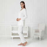 White maternity pyjama & robe set by Mini Plum – nursing maternity nightwear, machine washable cotton modal