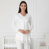 White maternity pyjama & robe set by Mini Plum – maternity nightwear styling detail