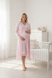 Pink maternity nightie & robe set by Mini Plum – side view, bump-friendly fit for pregnancy & postpartum