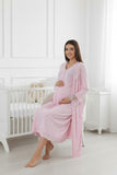 Pink maternity nightie & robe set by Mini Plum – long-sleeve breastfeeding nightwear, fabric detail
