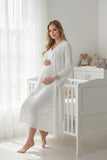 White maternity nightie & robe set by Mini Plum – breastfeeding-friendly nursing nightwear in soft cotton modal