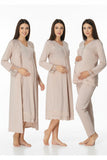 Beige 4 piece hospital bag set by Mini Plum – breastfeeding-friendly nursing nightie, pyjamas & robe hospital bag set