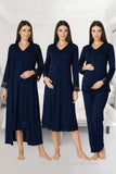 Navy 4 piece hospital bag set by Mini Plum – breastfeeding-friendly nursing nightie, pyjamas & robe hospital bag set
