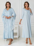 Blue maternity nightie & robe set by Mini Plum – breastfeeding-friendly nursing nightwear in soft cotton modal