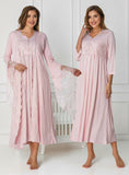 Pink maternity nightie & robe set by Mini Plum – breastfeeding-friendly nursing nightwear in soft cotton modal