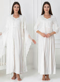 White maternity nightie & robe set by Mini Plum – lace neckline & button-front nursing detail, cotton modal