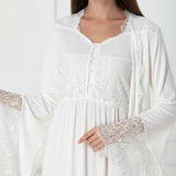 White maternity nightie & robe set by Mini Plum – side view, bump-friendly fit for pregnancy & postpartum