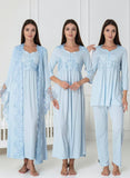 Blue 4 piece hospital bag set by Mini Plum – breastfeeding-friendly nursing nightie, pyjamas & robe hospital bag set