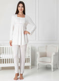 White maternity pyjamas by Mini Plum – lace neckline & button-front nursing detail, cotton modal