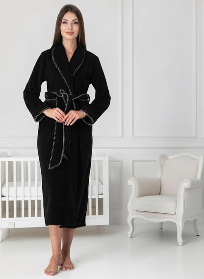 Black maternity robe by Mini Plum – cosy fleece and shawl collar, maternity & nursing