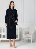 Navy maternity robe by Mini Plum – soft cotton-modal nursing dressing gown for pregnancy & hospital