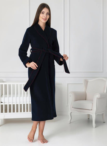 Navy maternity robe by Mini Plum – cosy fleece and shawl collar, maternity & nursing