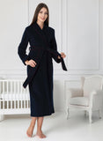 Navy maternity robe by Mini Plum – lace neckline & button-front nursing detail, cotton modal