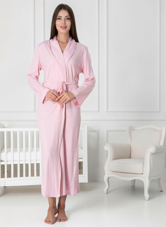 Black maternity robe by Mini Plum – long-sleeve nursing nightwear with shawl collar, breastfeeding-friendly, hospital bag ready