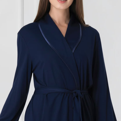 Navy maternity robe by Mini Plum – soft cotton modal and shawl collar, maternity & nursing
