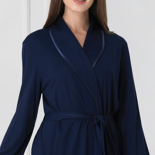 Navy maternity robe by Mini Plum – soft cotton modal and shawl collar, maternity & nursing