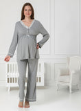 Grey maternity pyjamas by Mini Plum – breastfeeding-friendly nursing nightwear in soft cotton modal, hospital bag ready