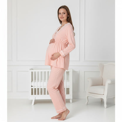 Salmon maternity pyjamas by Mini Plum – lace detail and V-neck, maternity & nursing
