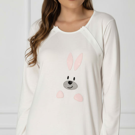 Pink maternity nightdress by Mini Plum – button-front nursing opening and round neck, maternity & nursing