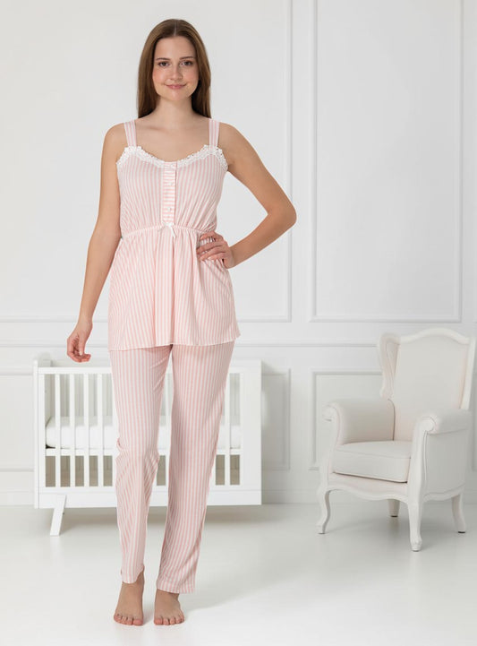 Pink maternity pyjamas by Mini Plum – strappy nursing nightwear with sweetheart neckline, breastfeeding-friendly, hospital bag ready