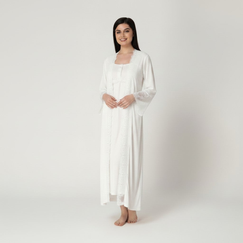 White 4-piece maternity set by Mini Plum – lace detail and square neck, maternity & nursing