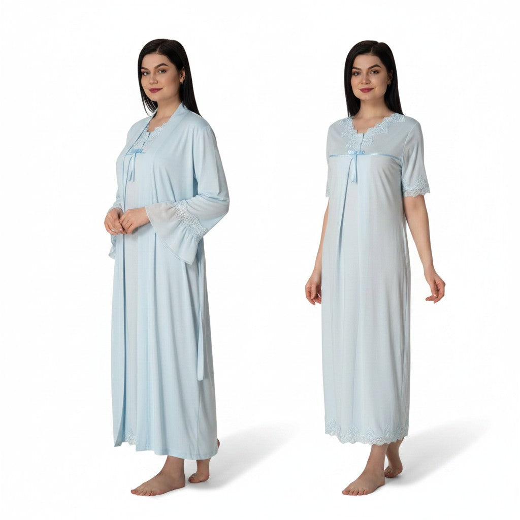 Blue 4-piece maternity set by Mini Plum – square neck 4-piece maternity set for pregnancy & postpartum, machine washable