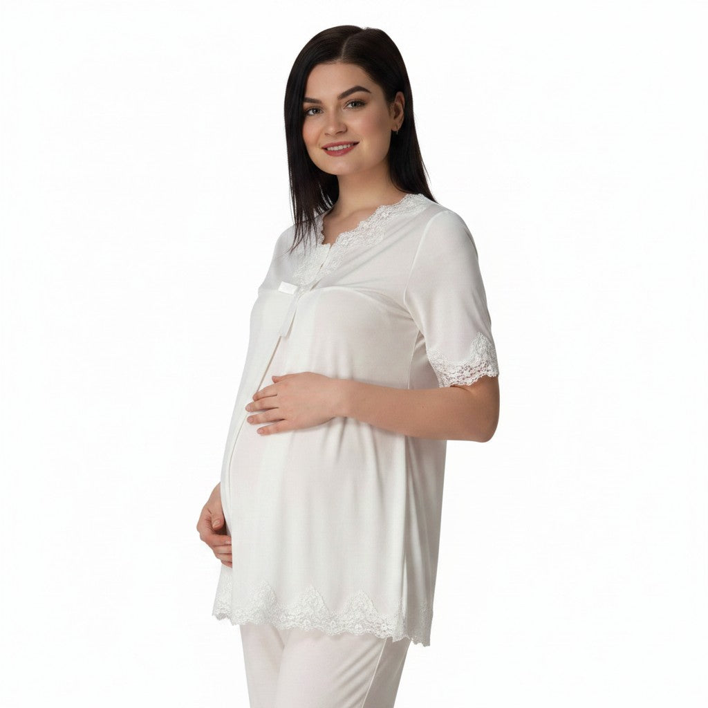 White 4-piece maternity set by Mini Plum – square neck 4-piece maternity set for pregnancy & postpartum, machine washable