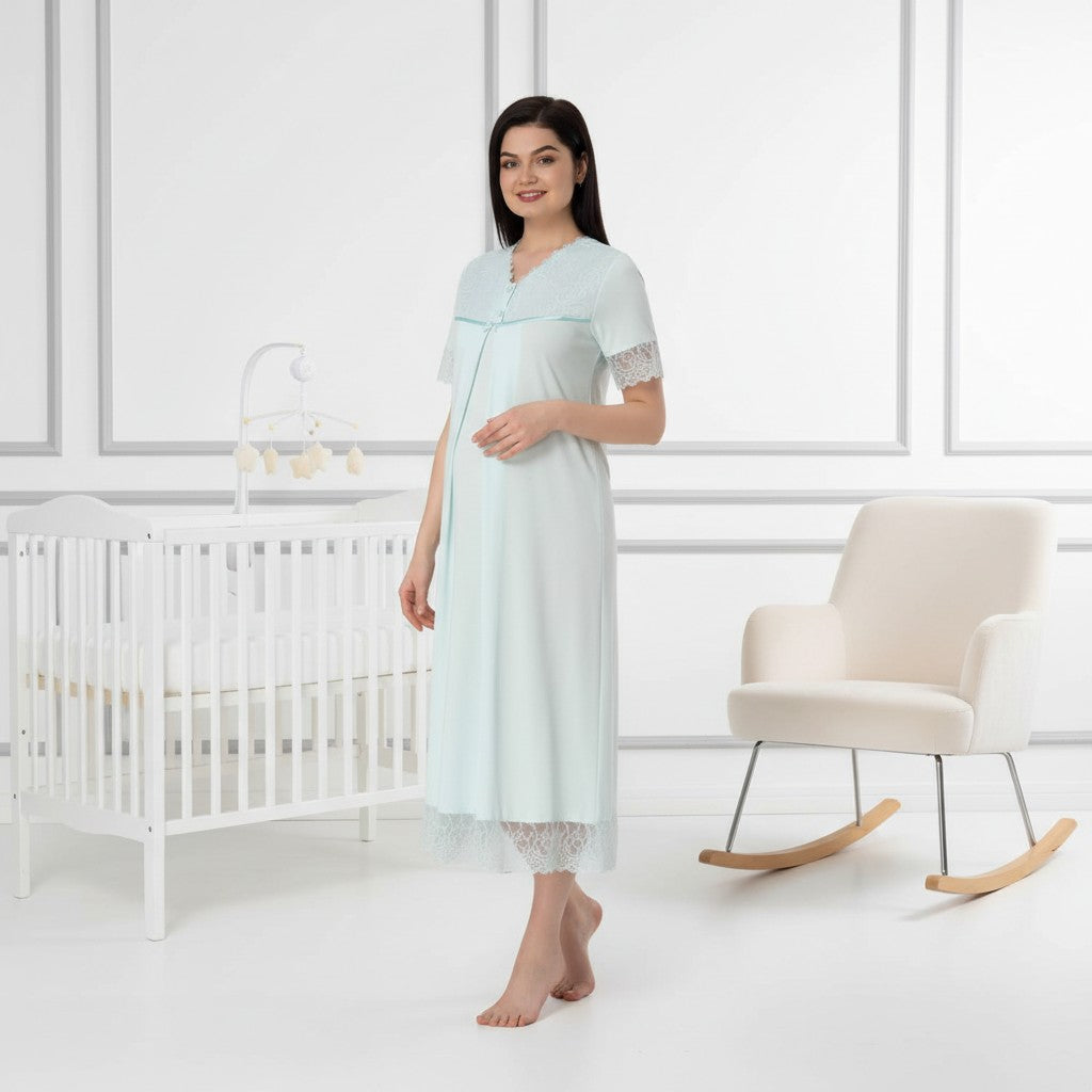 Blue 4-piece maternity set by Mini Plum – V-neck 4-piece maternity set for pregnancy & postpartum, machine washable