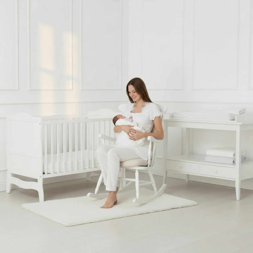 White maternity pyjamas by Mini Plum – close-up of lace detail, soft cotton-modal fabric