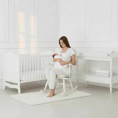 White maternity pyjamas by Mini Plum – close-up of lace detail, soft cotton-modal fabric