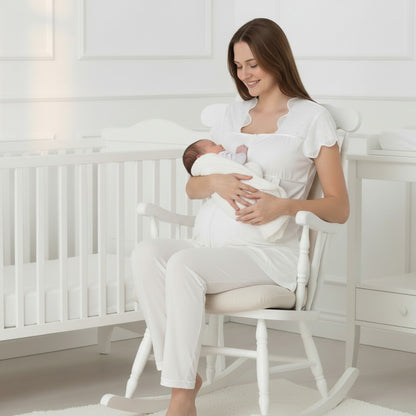 White maternity pyjamas by Mini Plum – square neck maternity pyjamas for pregnancy & postpartum, machine washable