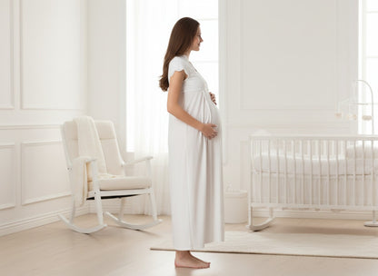 White maternity nightdress by Mini Plum – close-up of lace detail, soft cotton-modal fabric
