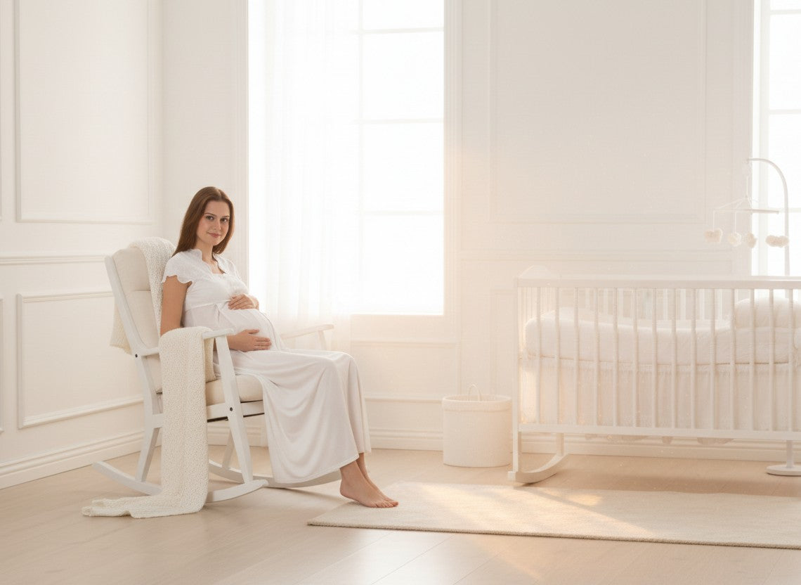 White maternity nightdress by Mini Plum – square neck maternity nightdress for pregnancy & postpartum, machine washable