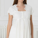 White maternity nightie by Mini Plum – breastfeeding-friendly maternity nightwear view