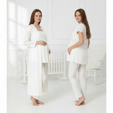 White maternity pyjama & robe set by Mini Plum – breastfeeding-friendly nursing nightwear in soft cotton modal