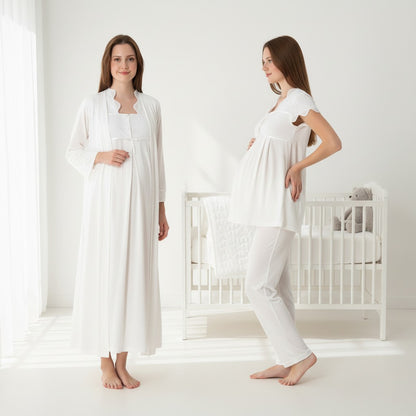 White 4-piece maternity set by Mini Plum – lace detail and square neck, maternity & nursing