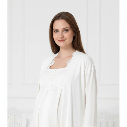 White 4-piece maternity set by Mini Plum – square neck 4-piece maternity set for pregnancy & postpartum, machine washable