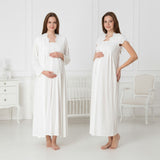 White 4 piece hospital bag set by Mini Plum – breastfeeding-friendly maternity nightwear view
