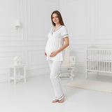 White maternity pyjamas by Mini Plum – nursing maternity nightwear, machine washable cotton modal