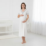 White maternity nightie by Mini Plum – breastfeeding-friendly nursing nightwear in soft cotton modal, hospital bag ready