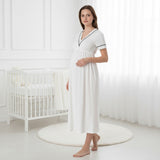 White maternity nightie by Mini Plum – lace neckline & button-front nursing detail, cotton modal
