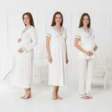 White 4 piece hospital bag set by Mini Plum – nursing maternity nightwear, machine washable cotton modal