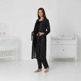 Black maternity pyjama & robe set by Mini Plum – breastfeeding-friendly nursing nightwear in soft cotton modal