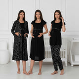Black 4 piece hospital bag set by Mini Plum – lace neckline & button-front nursing detail, cotton modal