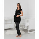 Black 4 piece hospital bag set by Mini Plum – long-sleeve breastfeeding nightwear, fabric detail