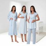 Blue 4 piece hospital bag set by Mini Plum – breastfeeding-friendly nursing nightie, pyjamas & robe hospital bag set