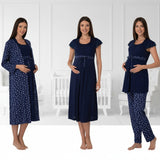 Navy 4 piece hospital bag set by Mini Plum – breastfeeding-friendly nursing nightie, pyjamas & robe hospital bag set