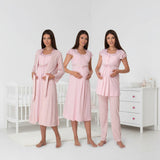 Pink 4 piece hospital bag set by Mini Plum – breastfeeding-friendly nursing nightie, pyjamas & robe hospital bag set